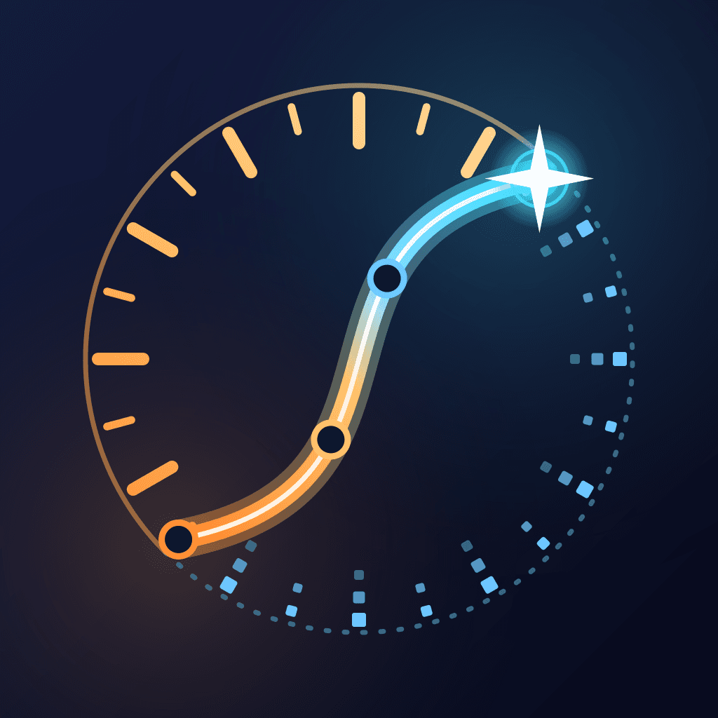 刻迹 TimeTrace Logo：时间刻度与金青色足迹