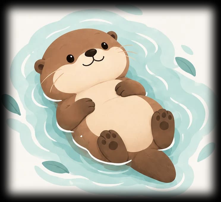 OtterUp 的水獭仰躺在浅绿色水面上,伸出小爪子